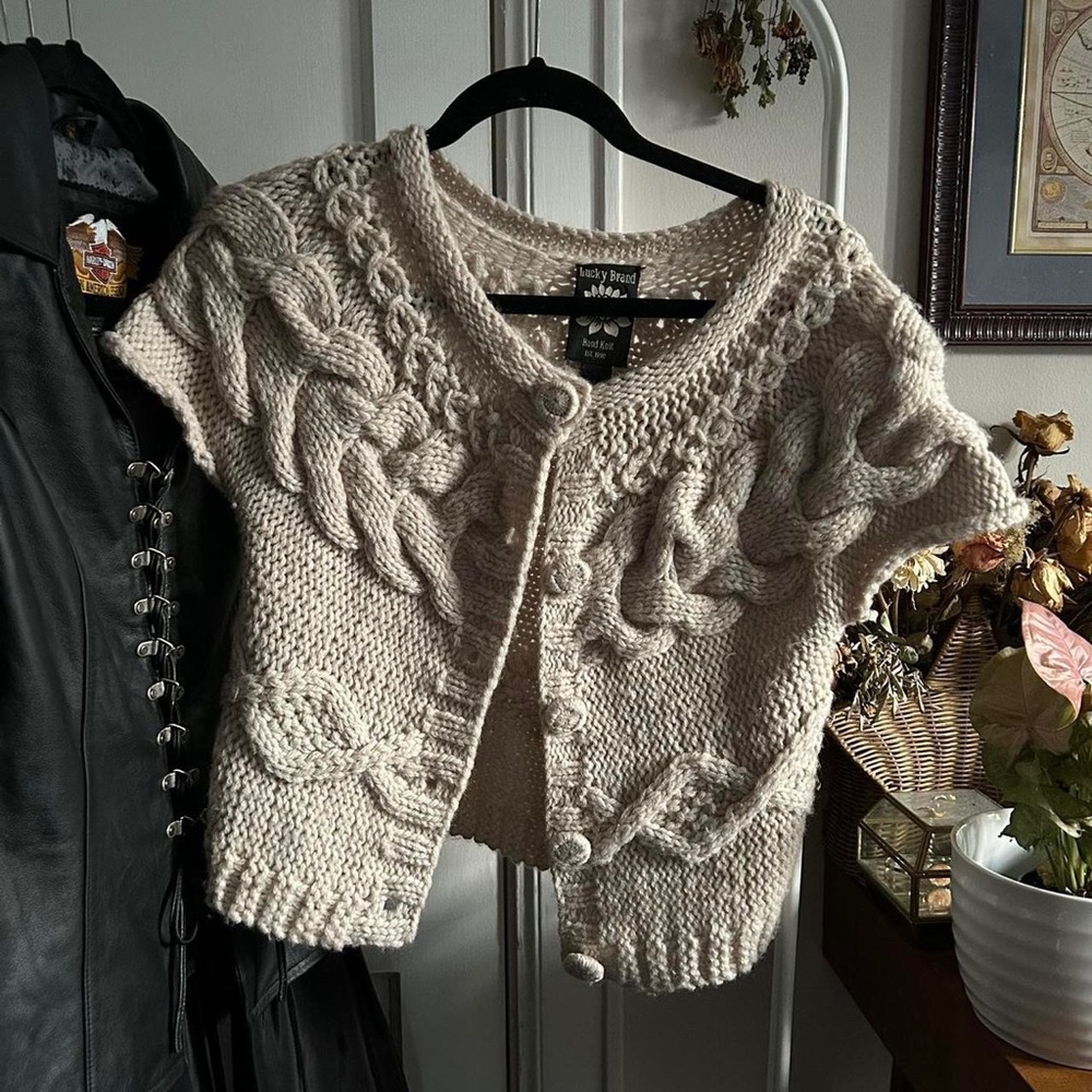 VINTAGE LUCKY BRAND CROCHET SHORT SLEEVE CARDIGAN